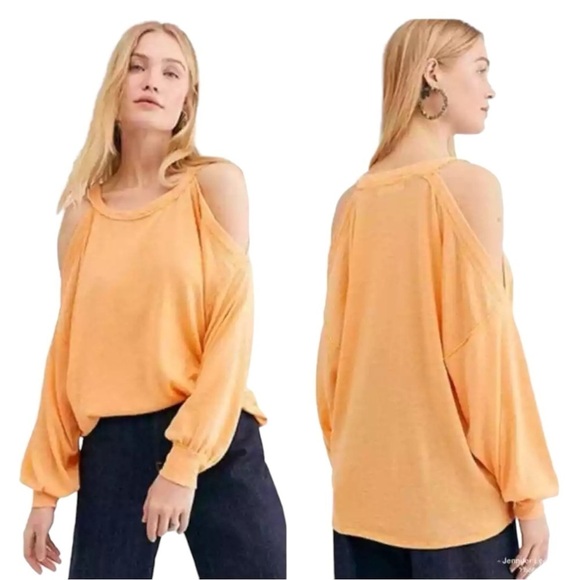 Free People Chill Out Cold Shoulder Tee Top in Tangerine Orange Slouchy Summer S - Picture 14 of 15